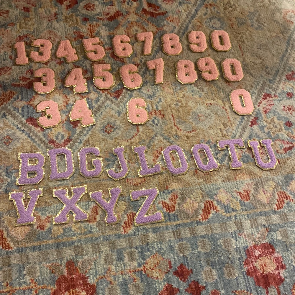 Pink varsity numbers and purple varsity letters!!